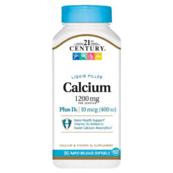 21st Century Cálcio Líquido Plus D3 – 1200 mg – 90 Cápsulas de Liberação Rápida