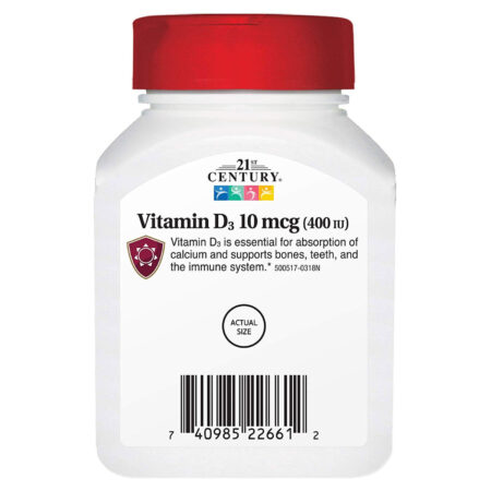 21st Century, Vitamina D3 10 mcg - 100 Tabletes - Image 3