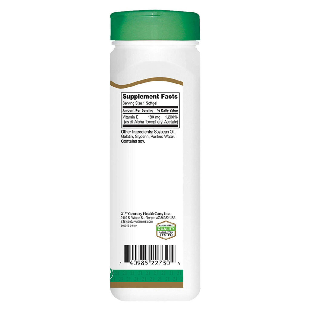 Vitamina E 180 mg 21st Century - 250 Cápsulas: Antioxidante Essencial para sua Saúde - Imagem 2