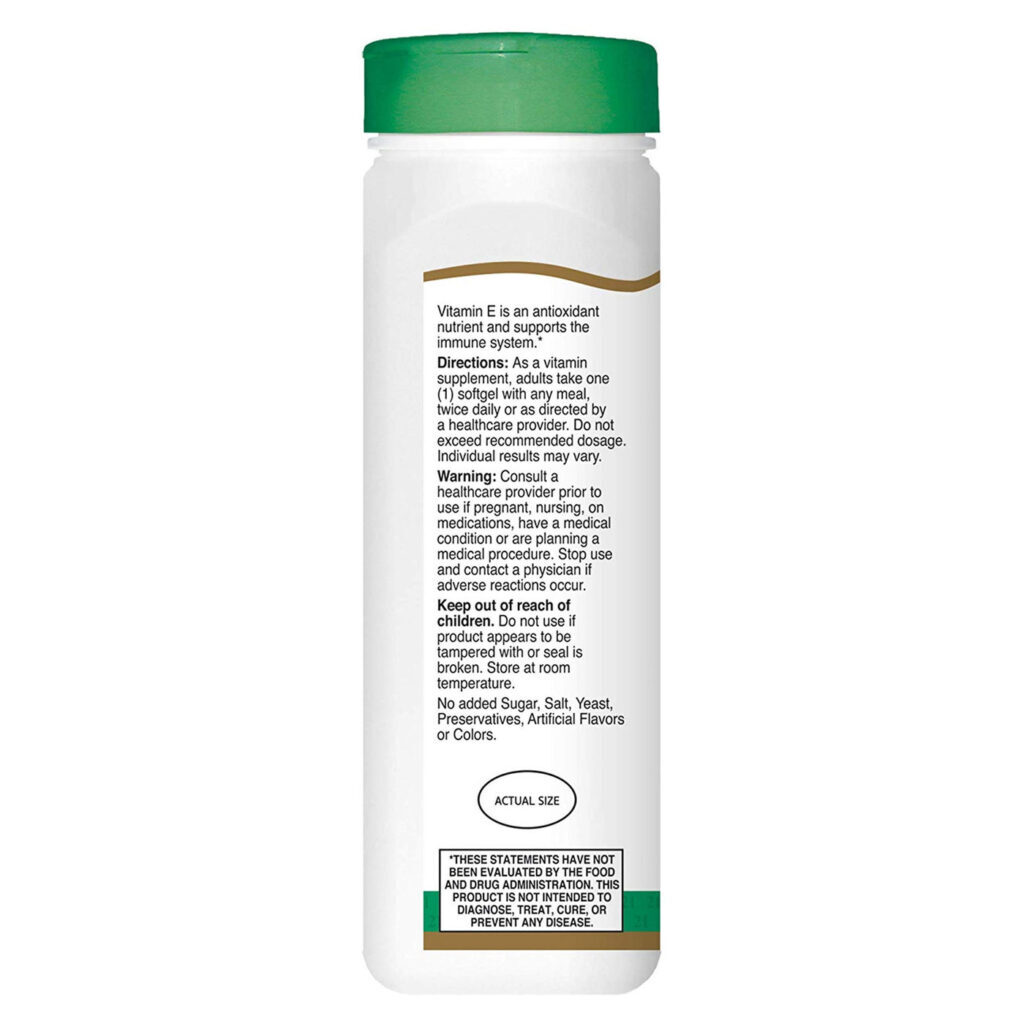 Vitamina E 180 mg 21st Century - 250 Cápsulas: Antioxidante Essencial para sua Saúde - Imagem 3