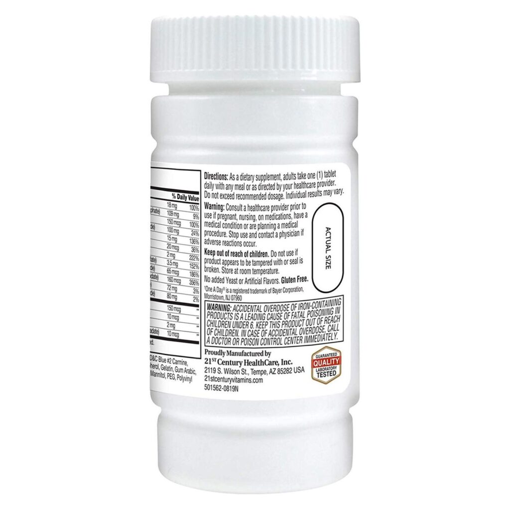 Multivitamínico Diário Máximo 21st Century One Daily - 100 Comprimidos: Energia e Vitalidade Essenciais - Imagem 3
