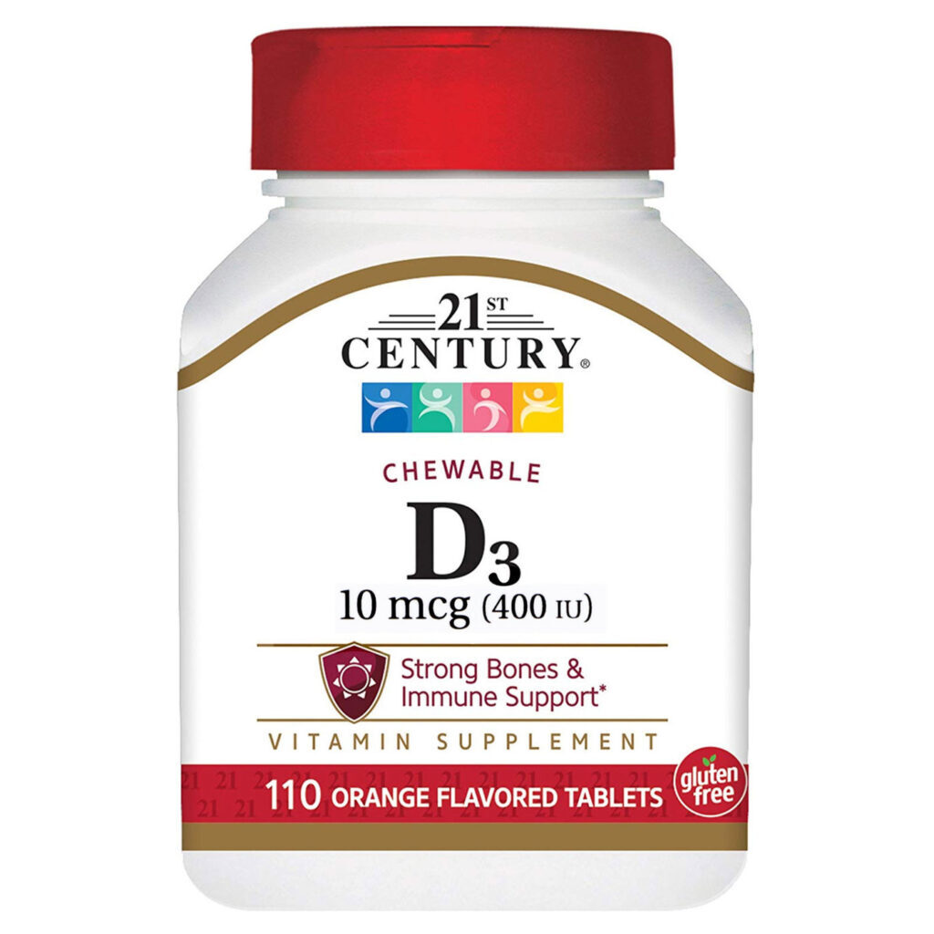 Vitamina D3 10 mcg Laranja 110 Tabletes Mastigáveis 21st Century - Saúde Óssea e Imunidade