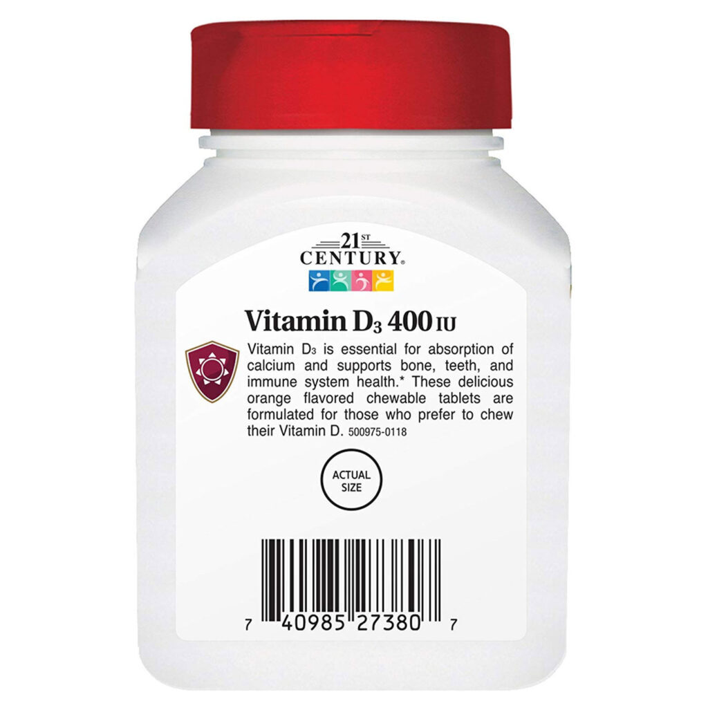 Vitamina D3 10 mcg Laranja 110 Tabletes Mastigáveis 21st Century - Saúde Óssea e Imunidade - Imagem 3