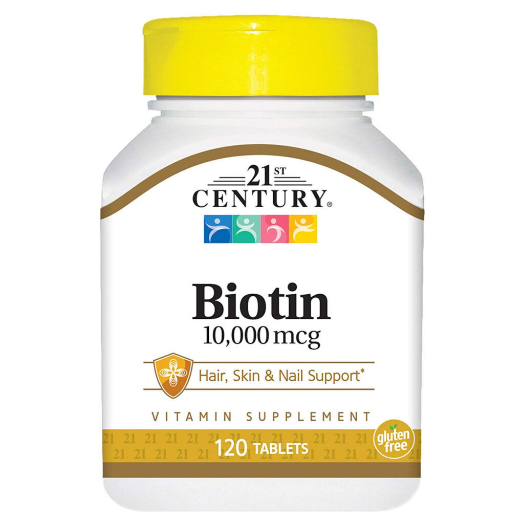 Biotina 10.000 mcg 21st Century - 120 Comprimidos para Cabelo, Pele e Unhas