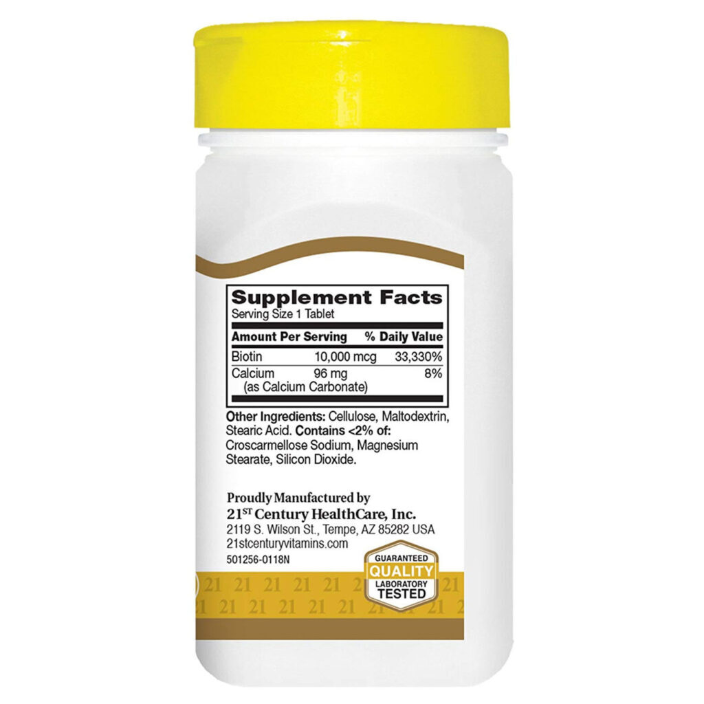 Biotina 10.000 mcg 21st Century - 120 Comprimidos para Cabelo, Pele e Unhas - Imagem 2