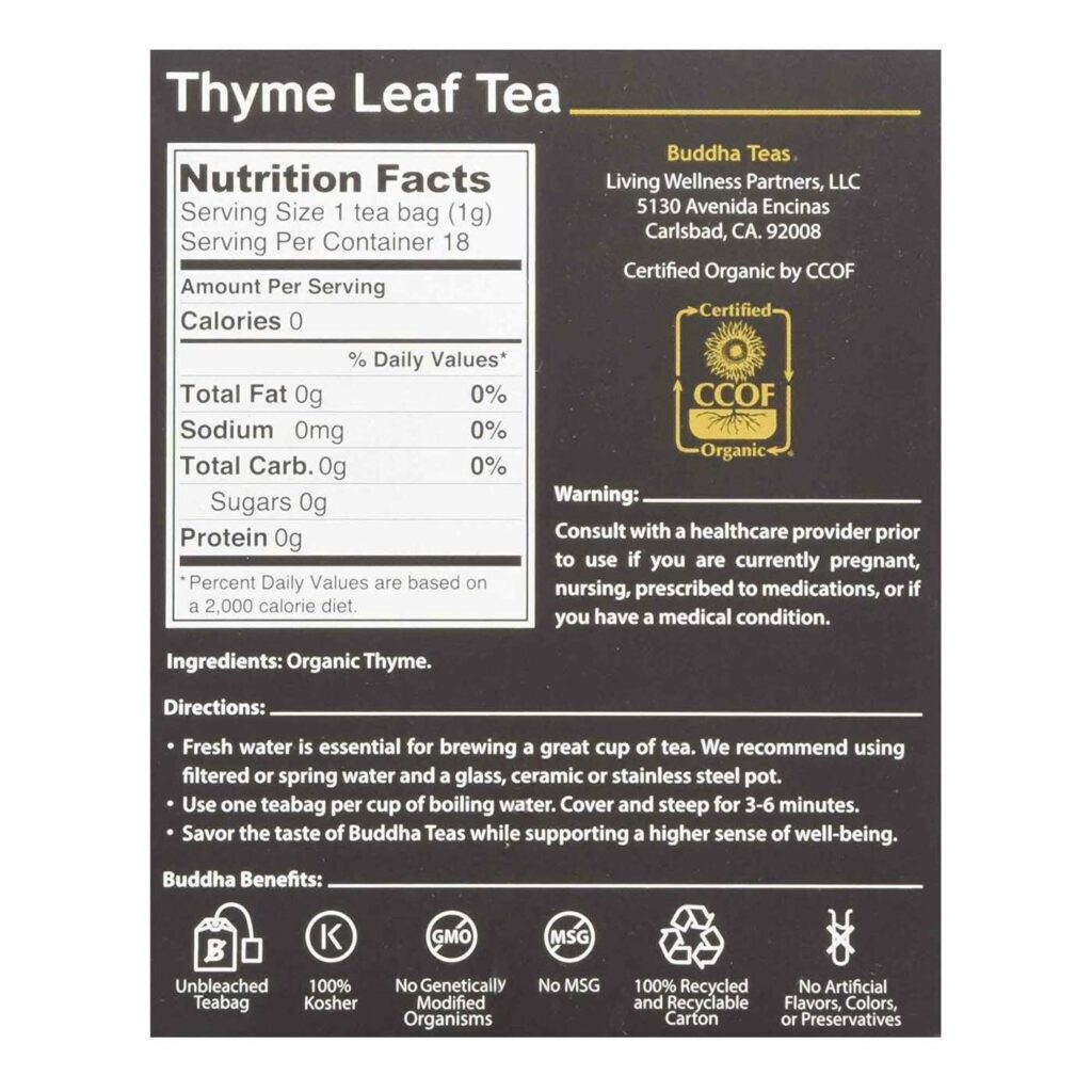 Buddha Teas Chá de Tomilho Orgânico - 18 Saquinhos: Pureza Natural para Seu Bem-Estar - Imagem 3