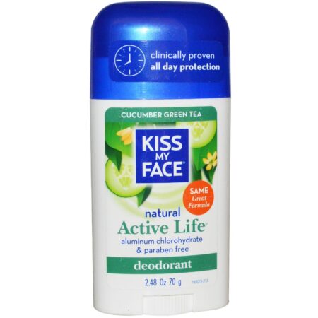 Kiss My Face, Desodorante Natural Active Life - Chá Verde e Pepino - 70 g