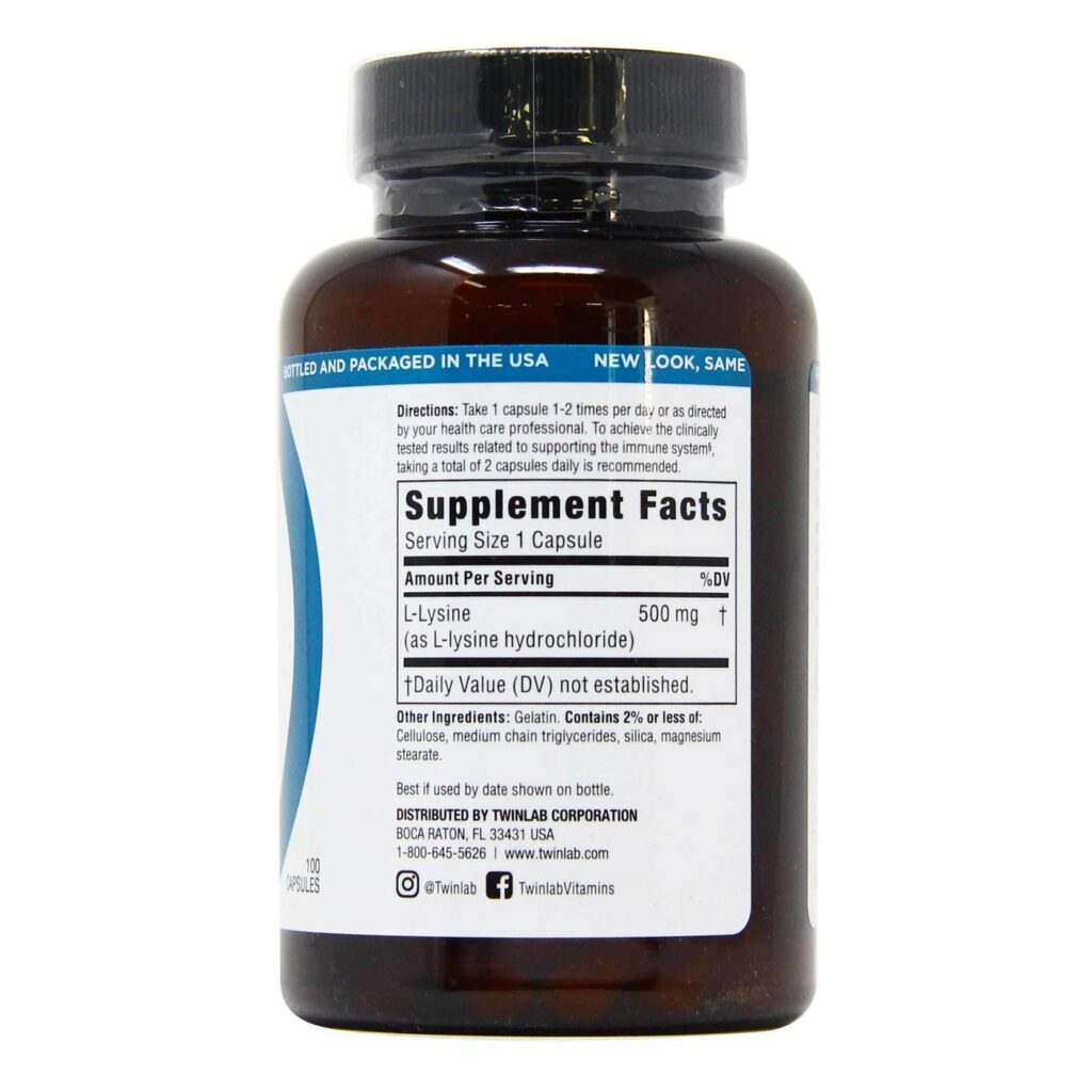 L-Lisina 500 mg Twinlab 100 Cápsulas: Energia e Imunidade para o seu Dia a Dia - Imagem 2