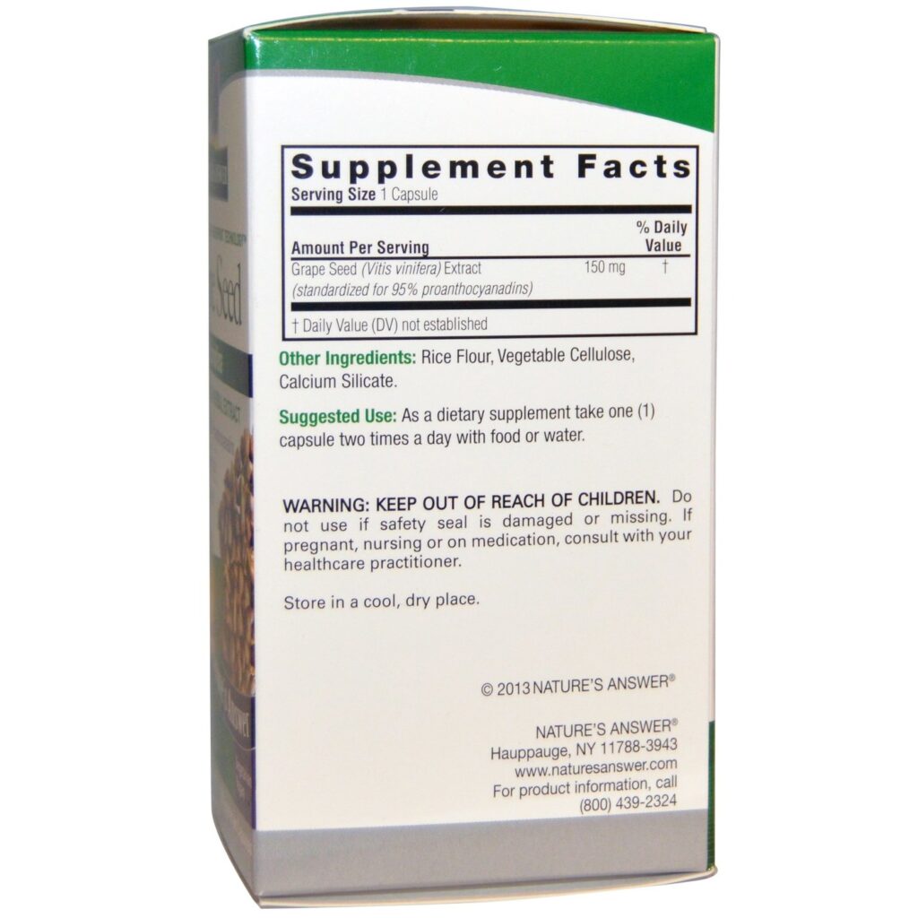Nature's Answer Extrato de Semente de Uva Padronizado 60 Cápsulas Vegetarianas - Antioxidante Potente - Imagem 2