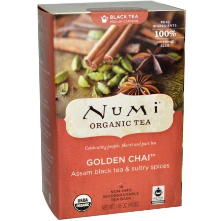 Numi Tea, Golden Chai™ - 18 Saquinhos de Chá