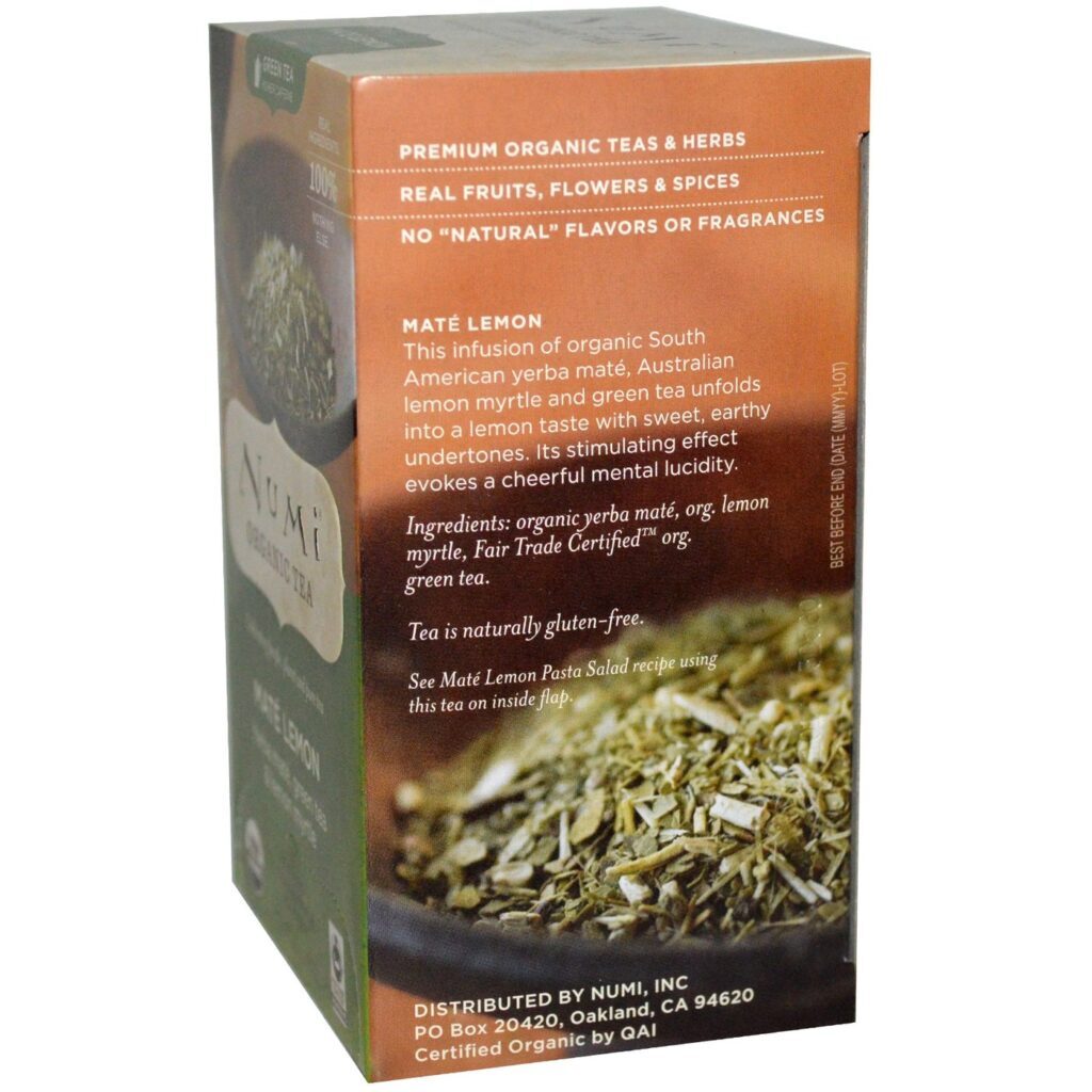 Numi Teas Chá Erva Mate e Limão 18 Saquinhos - Energia Natural e Sabor Cítrico Refrescante - Imagem 2