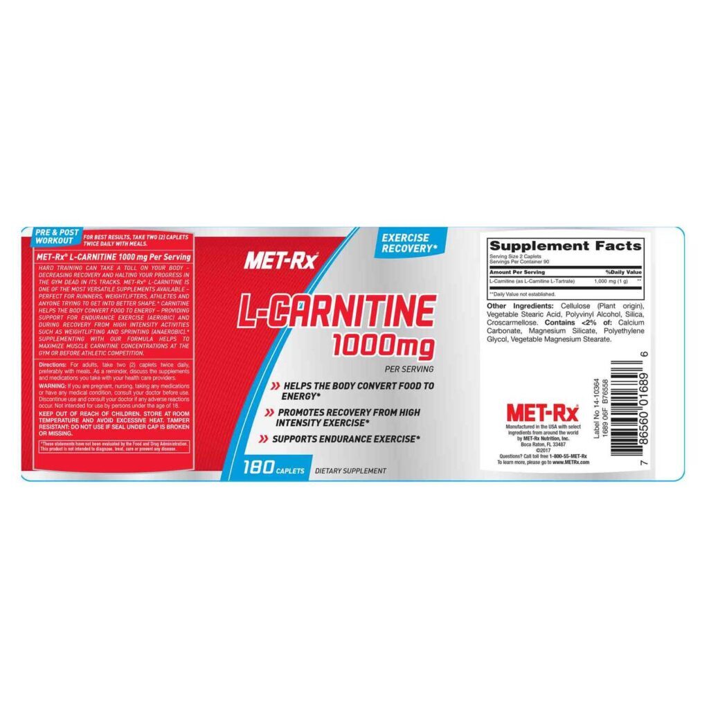 MET-Rx L-Carnitina 1000mg 180 Cápsulas: Potencialize Seu Desempenho e Metabolismo - Imagem 2
