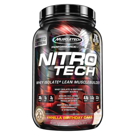 Muscletech Nitro Tech, Bolo de aniversário de baunilha - 2 lbs/ 907g