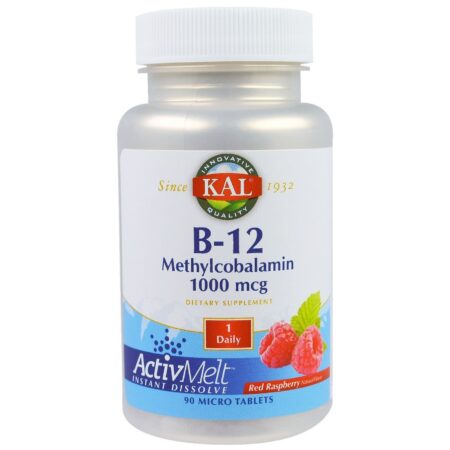 Kal, Vitamina B-12 Metilcobalamina 1,000 mcg, Framboesa vermelha - 90 Micro Tabletes