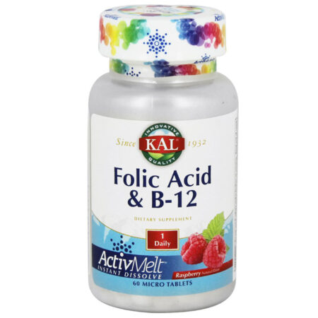 Kal Folic Acid & B-12, Framboesa - 60 Micro Tabletes