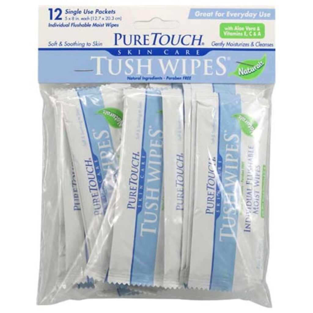Puretouch Skin Care Wipes Tush Flushablr Trvl 12CT - Lenços Descartáveis para Higiene Íntima e Corporal