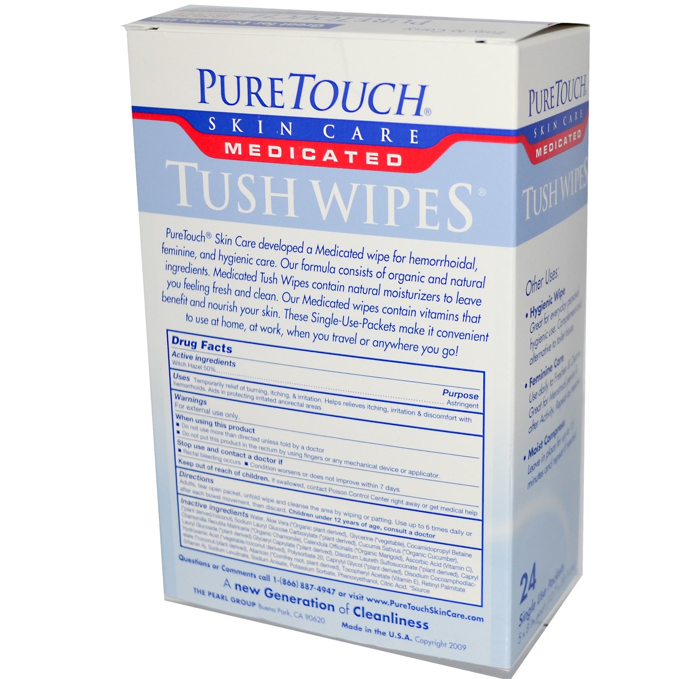 PURETOUCH Skin Care Wipes,Tush,FLUSHABLE, 24 CT