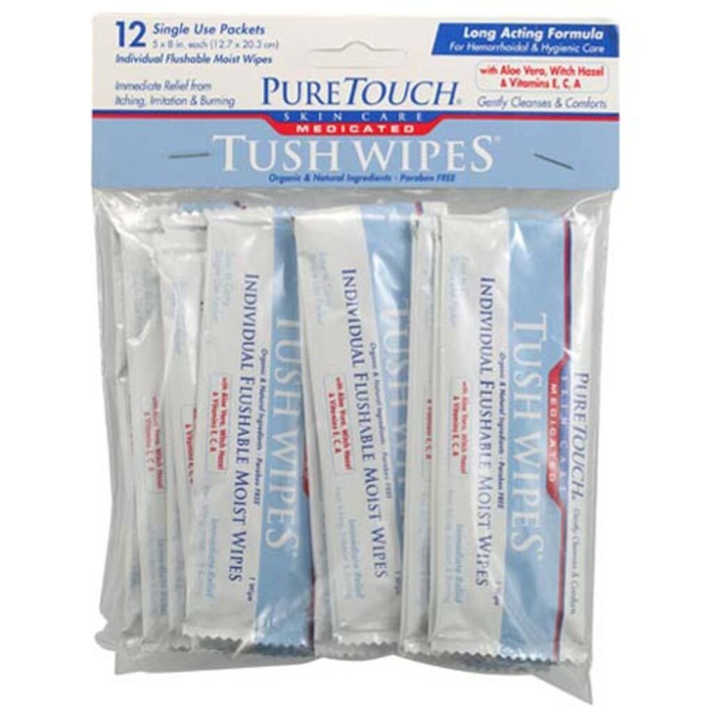 Puretouch Skin Care Wipes Tush™ Lenços Umedecidos - 12 Pacotes de Uso Único