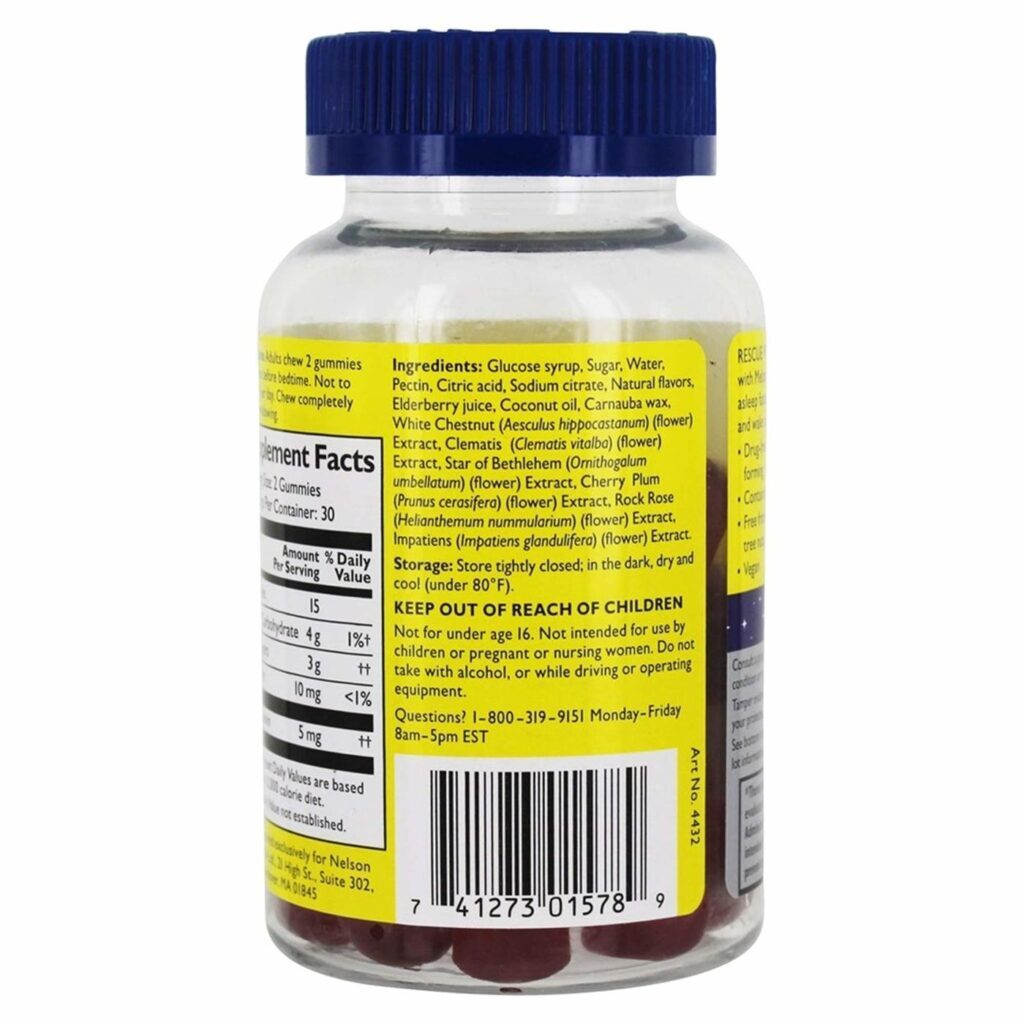 Bach Flower Remedies Rescue® com Melatonina - 60 Gomas: Alívio Natural para o Estresse e Sono Profundo - Imagem 3