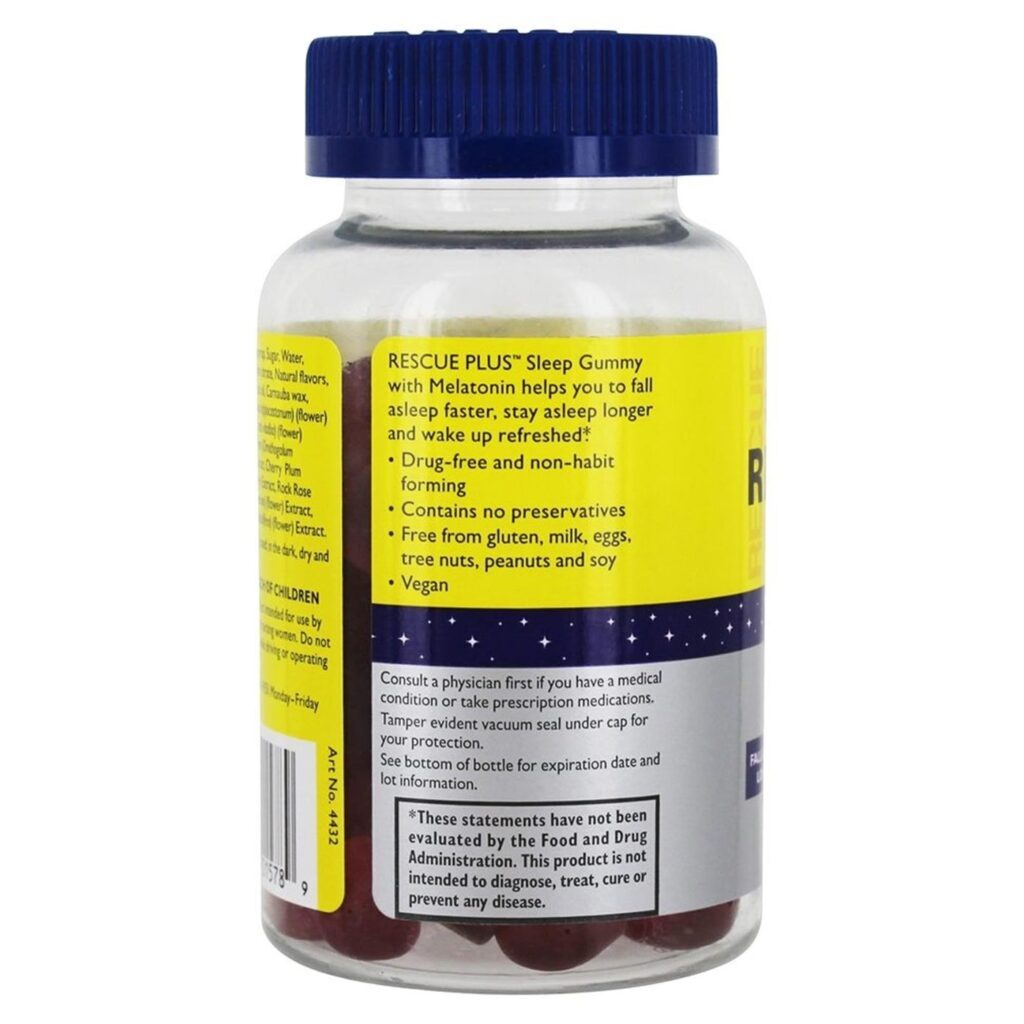 Bach Flower Remedies Rescue® com Melatonina - 60 Gomas: Alívio Natural para o Estresse e Sono Profundo - Imagem 4