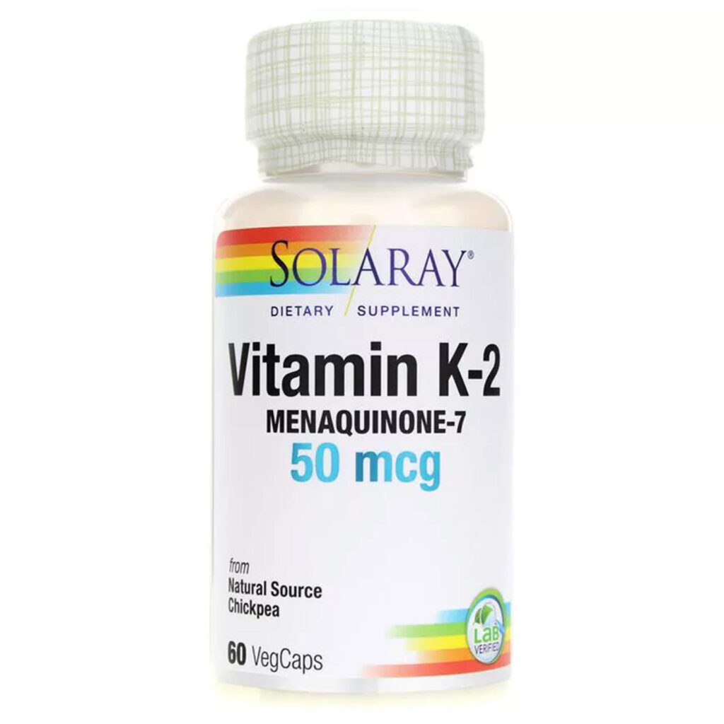 Solaray Tripla Força Vitamina K-2 Menaquinona-7 50 mcg 60 Cápsulas Vegetarianas - Saúde Óssea e Cardiovascular no Brasil