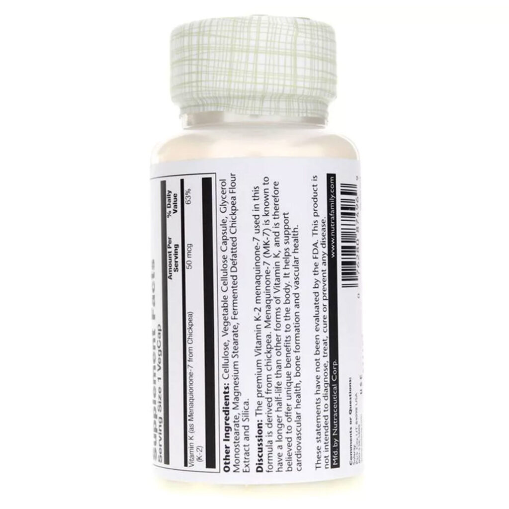 Solaray Tripla Força Vitamina K-2 Menaquinona-7 50 mcg 60 Cápsulas Vegetarianas - Saúde Óssea e Cardiovascular no Brasil - Imagem 3