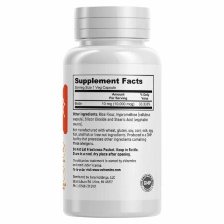 eVitamins Extra Strength Biotin - 10,000 mcg - 120 Veg Cápsulas - Image 3