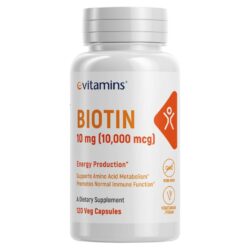 eVitamins Extra Strength Biotin 10.000 mcg: Cabelos, Pele e Unhas Fortes - 120 Cápsulas Veganas