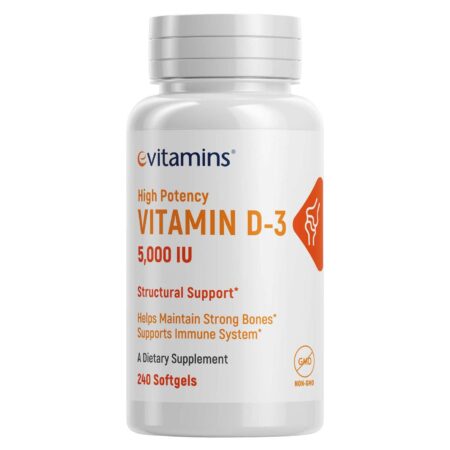 eVitamins Vitamina D3 - 5,000 IU - 240 Cápsulas em Gel