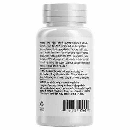 eVitamins MK-7 Vitamina K-2 - 100 mcg - 60 Cápsulas Vegetarianas - Image 2