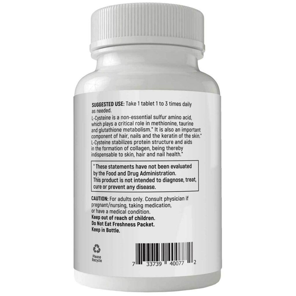 eVitamins L-Cisteína - 500 mg - 100 Tabletes: Essencial para Saúde e Bem-Estar no Brasil - Imagem 3