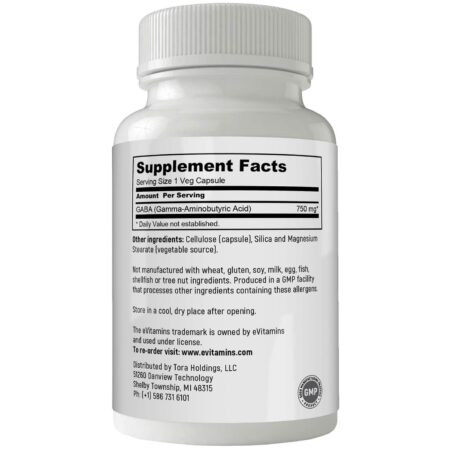 eVitamins GABA - 750 mg - 100 Cápsulas Vegetarianas - Image 2