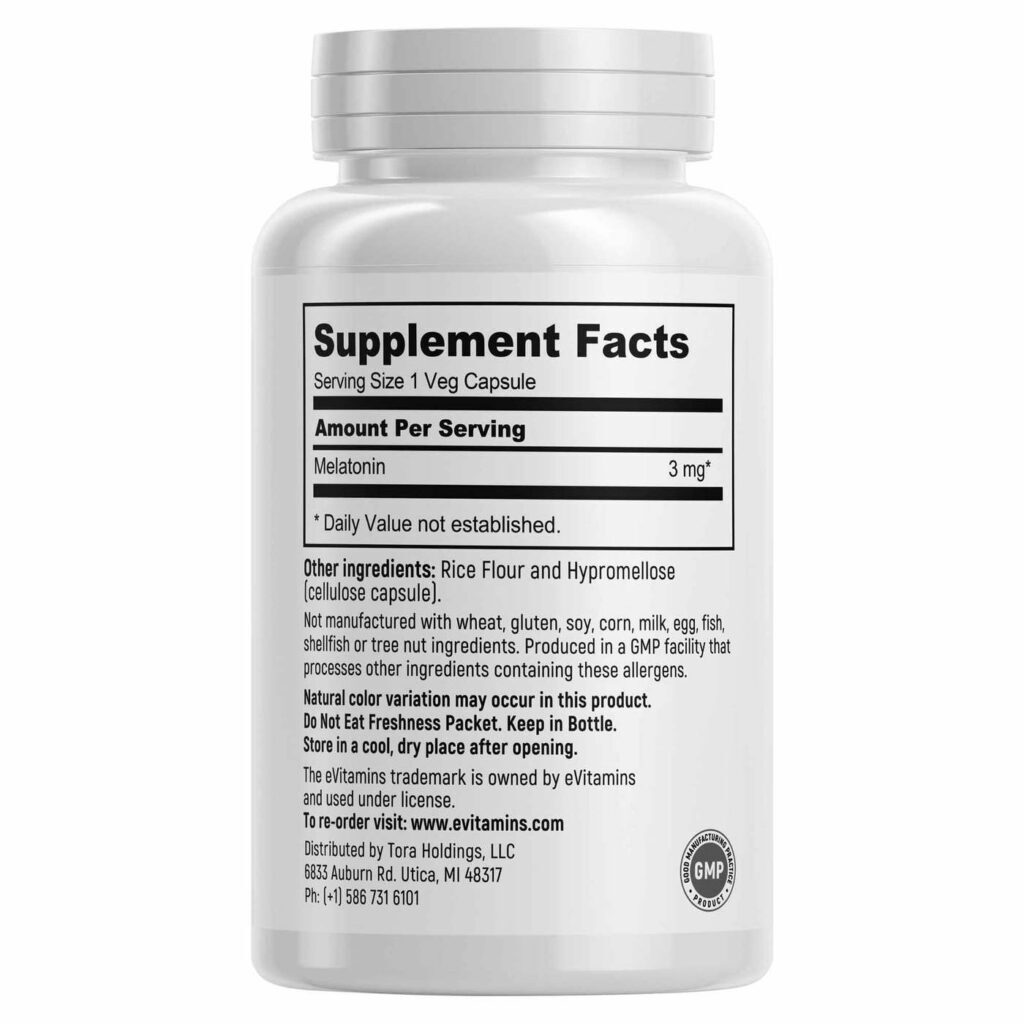 eVitamins Melatonina 3mg - 180 Cápsulas: Sono Profundo e Repousante - Imagem 3
