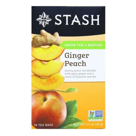 Stash Tea, Chá Verde Gengibre e Pêssego com Matcha - 18 Saquinhos de Chá