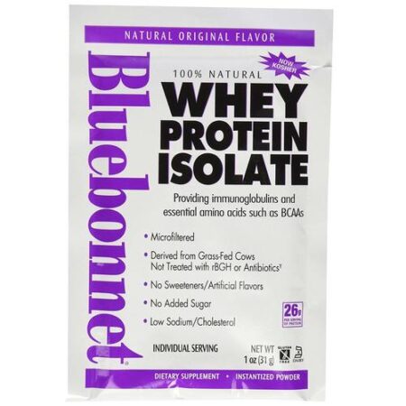 Bluebonnet Nutrition, 100% Natural Whey - Proteína Isolada em Pó, Original - 8 Pacotes