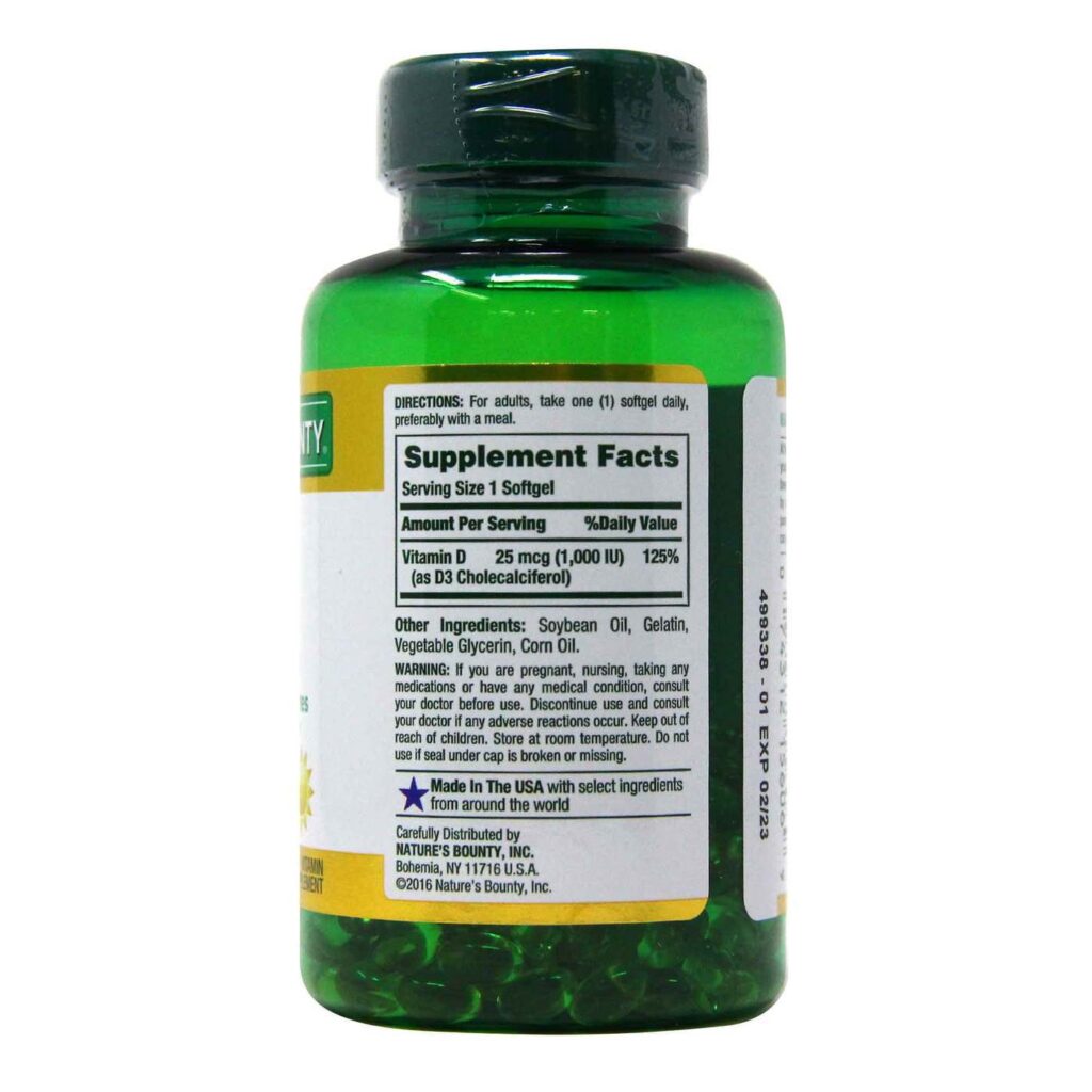 Nature's Bounty Alta Potência Vitamina D3 1.000 UI - 250 Cápsulas Gel - Essencial para Ossos e Imunidade - Imagem 2