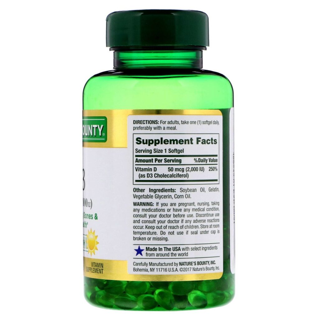 Nature's Bounty Vitamina D3 50 mcg (2.000 UI) - 240 Cápsulas para Saúde Óssea e Imunidade no Brasil - Imagem 2