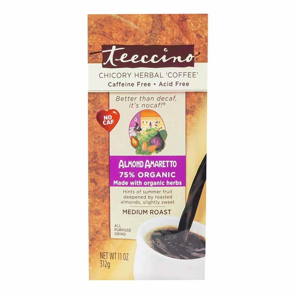 Teeccino Chicory Café Herbal Sabor Amêndoa e Amaretto - Torra Média, Sem Cafeína - 312g