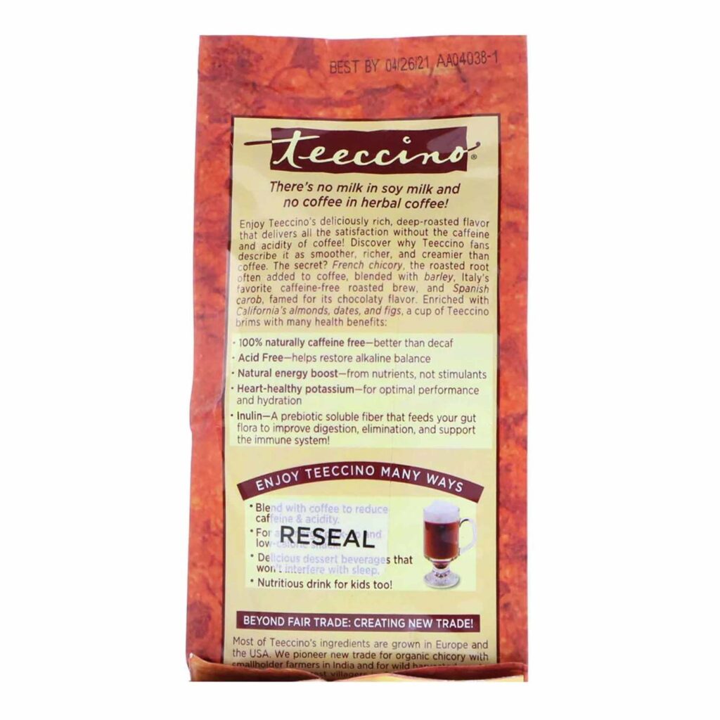 Teeccino Chicory Café Herbal Sabor Amêndoa e Amaretto - Torra Média, Sem Cafeína - 312g - Imagem 2