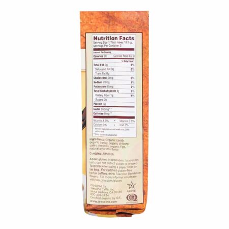 Teeccino Chicory Herbal Coffee Medium Roast Caffeine Free Almond Amaretto 312 g - Image 3