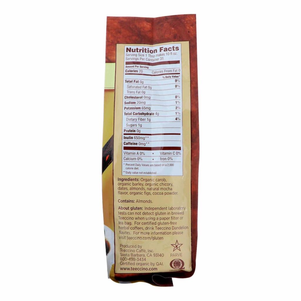 Teeccino Café de Chicória Mocha Mediterrâneo Torra Média - 312g: Alternativa Saudável ao Café - Imagem 2