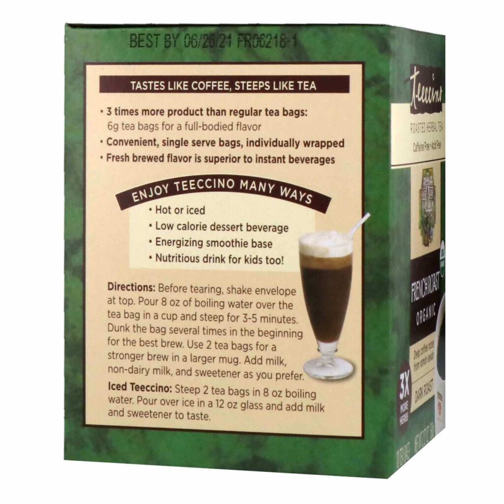 Teeccino Chá de Ervas Francesas Torradas Dark Roast - 10 Saquinhos de Chá - Imagem 4