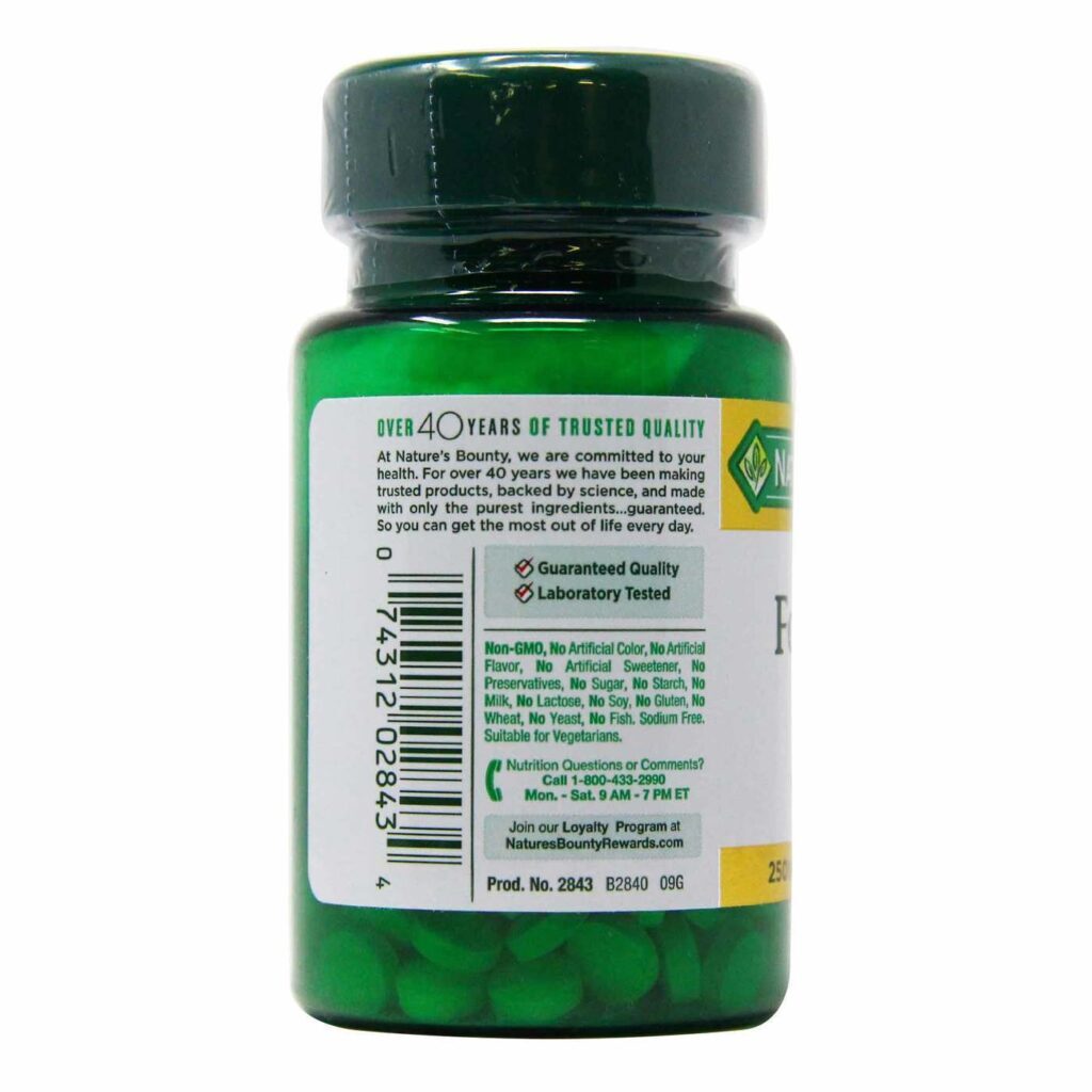 Nature's Bounty Ácido Fólico 800 mcg - 250 Comprimidos: Essencial para Saúde Celular e Gestacional - Imagem 3