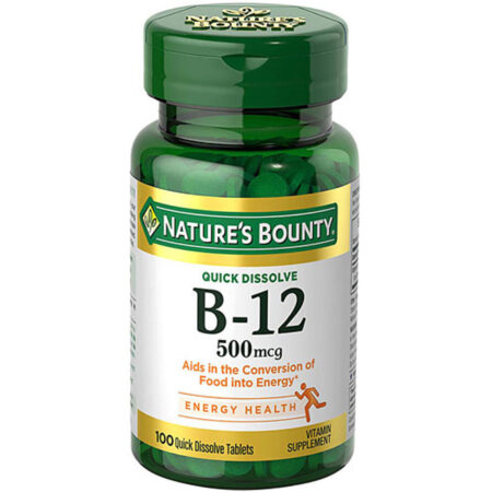 Nature's Bounty, Vitamina B12, Cereja - 500 mcg - 100 Micro Pastilhas