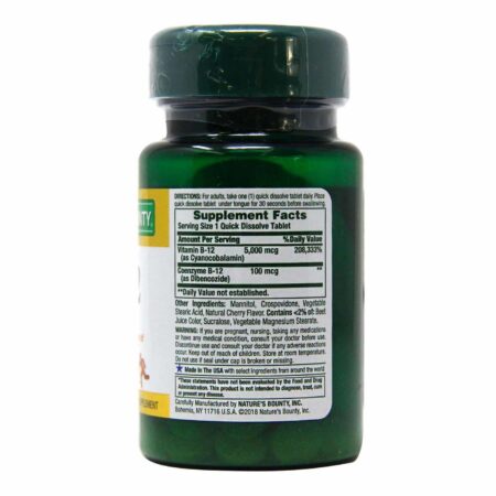 Nature's Bounty, Vitamina B-12 5,000 mcg - 40 Tabletes Dissolução Rápido - Image 2