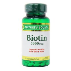 Biotina Nature's Bounty Super Potency 5.000 mcg - 72 Cápsulas em Gel para Cabelo, Pele e Unhas Fortes