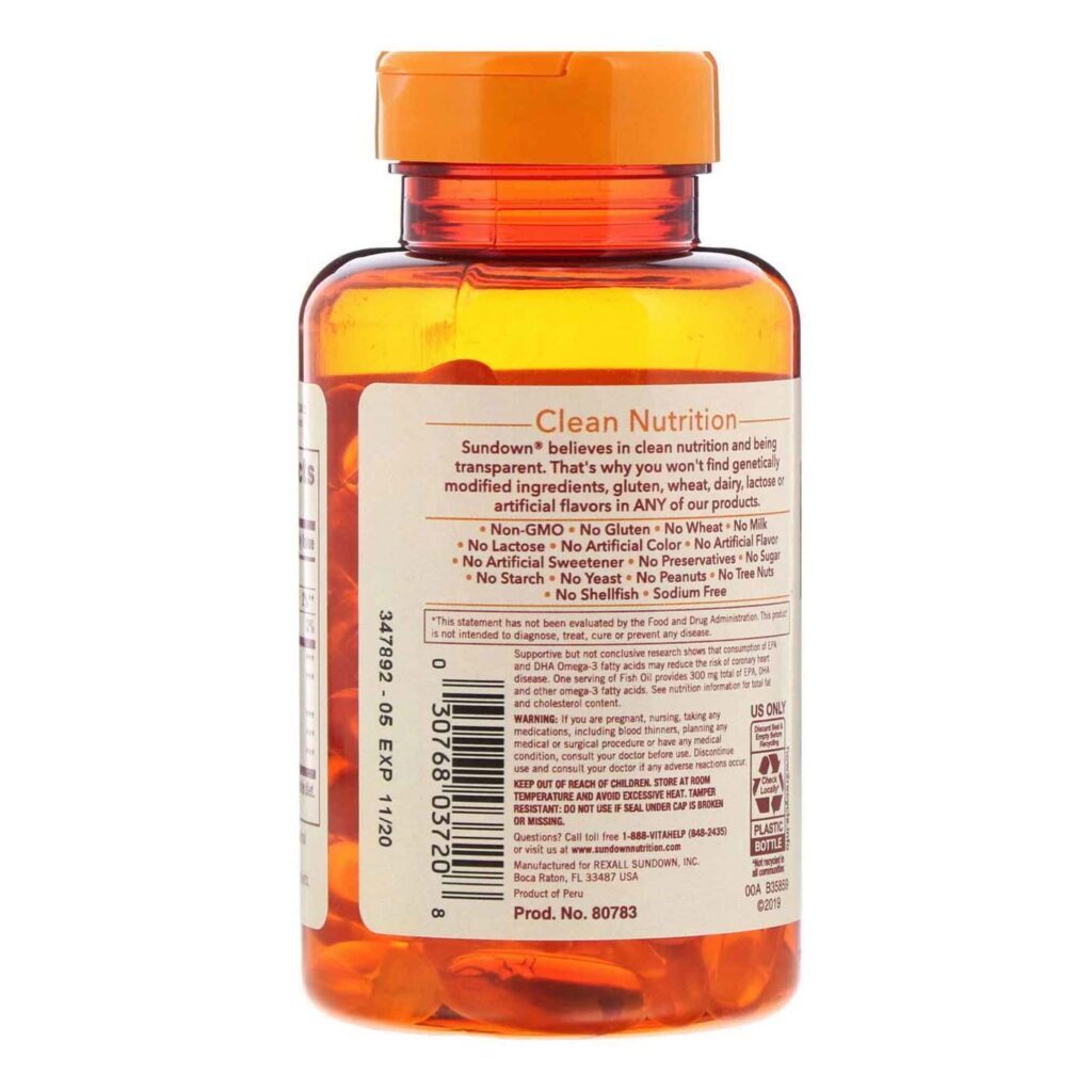 Óleo de Peixe 1000mg Sundown Naturals: 72 Cápsulas para sua Saúde e Bem-Estar - Imagem 3