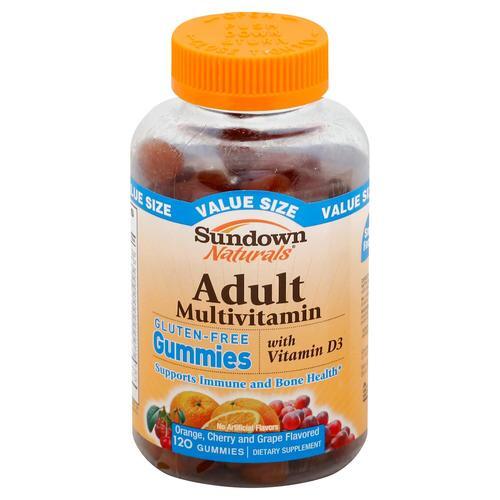 Sundown Naturals Multivitamínico Adulto: 120 Gomas para Imunidade e Ossos Fortes