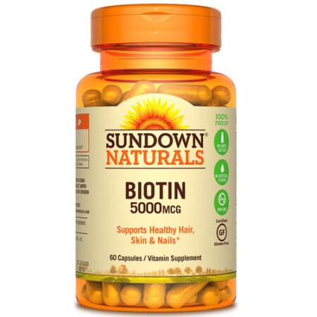 Sundown Naturals, Biotina de Alta Potência 5,000 mcg - 60 Cápsulas