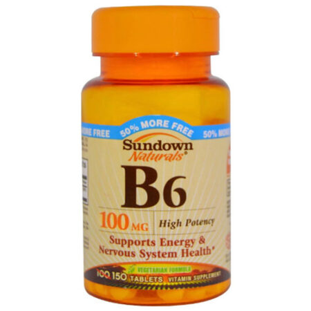 Sundown Naturals, Vitamina B6 Alta Potência 100 mg - 150 Tabletes